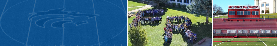 From left to right: Football Field, Fall River Students on lawn, Foothill High School Bleachers