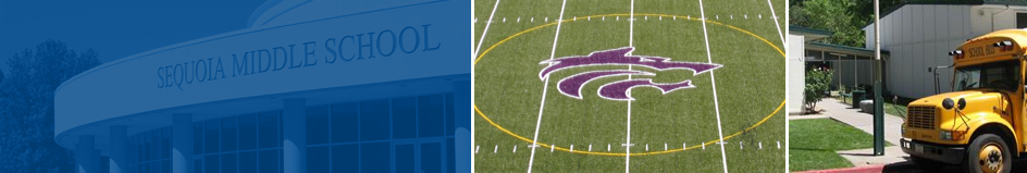 From left to right: Sequoia Middle School building, Football Field, Schoolbus at Castle Rock School